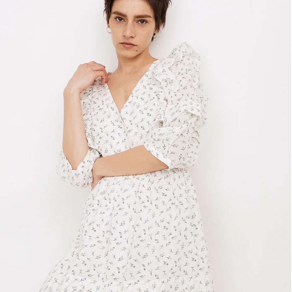NWT Madewell Ruffled Pleat-Sleeve Mini Dress in Spring Fling, Size 6